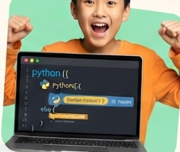 Boy coding in Python on a laptop