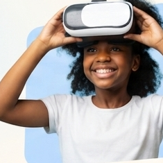 Girl exploring in VR headset